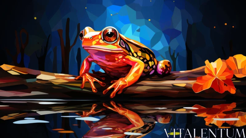 Colorful Frog on Log: A Blend of Abstraction, Realism & Pop Art AI Image
