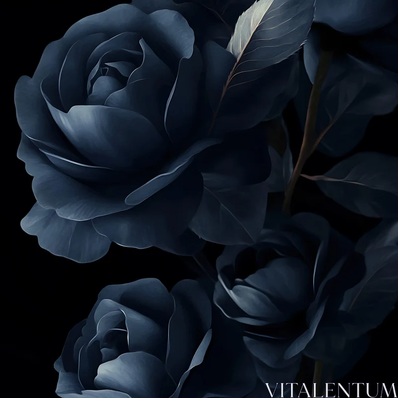 AI ART Dark Blue Roses Close-Up