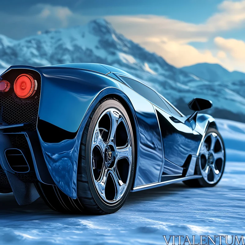 High-End Sports Car in Winter Wonderland AI Image