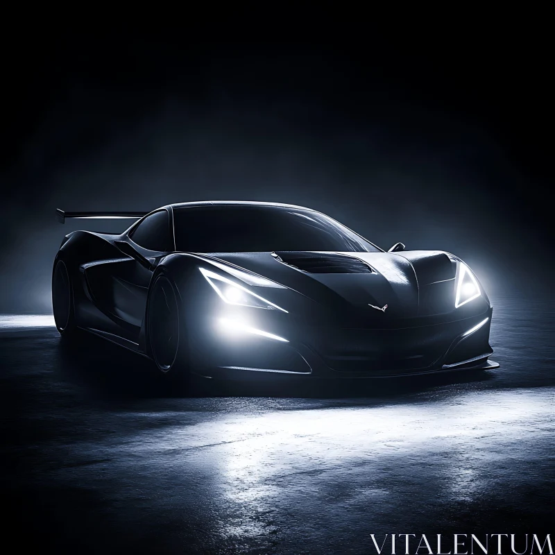 Modern High-Performance Car in Dark Setting AI Image