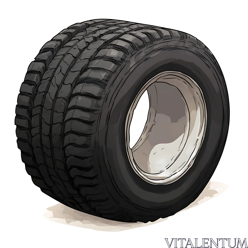 Automobile Tire Illustration with Realistic Rubber Texture AI Image