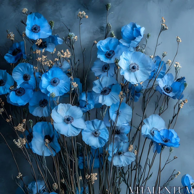 AI ART Delicate Blue Poppies Bouquet