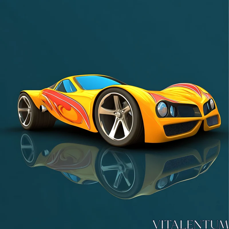 Sleek Yellow Car with Flames AI Image