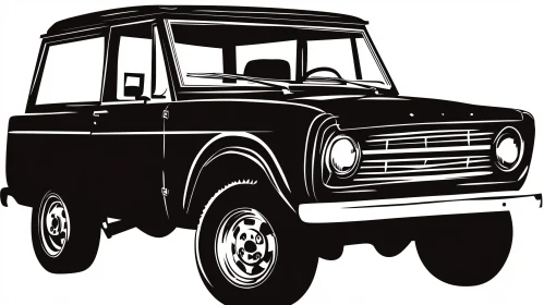 Black and White Vintage SUV Illustration