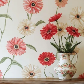 Charming Floral Décor with Vintage Vase and Painted Daisies