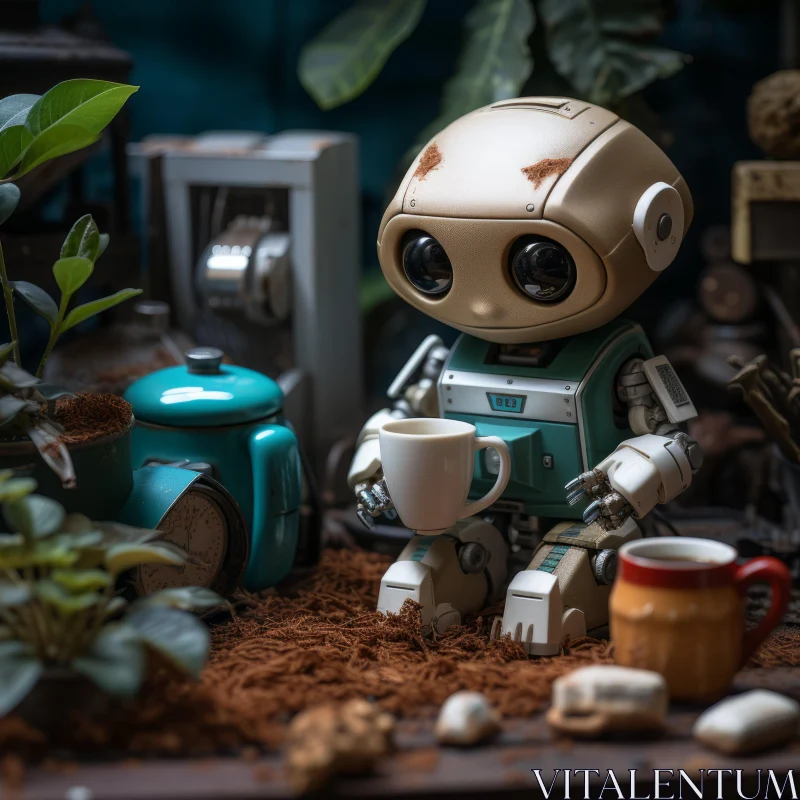 Enchanting Robot in a Cozy Coffee Shop Setting AI Image