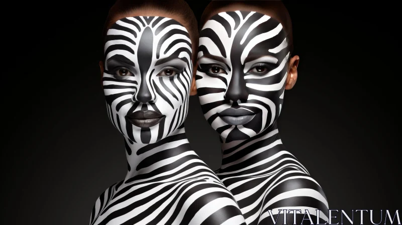 Intriguing Zebra Pattern Paintings on Dark Background AI Image