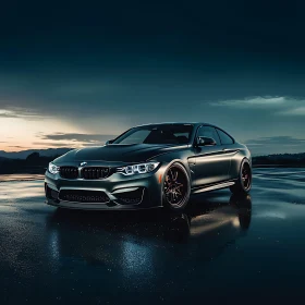 BMW Sports Car in Wet Night Scene