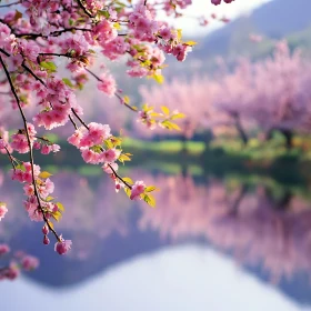 Tranquil Cherry Blossoms and Reflections