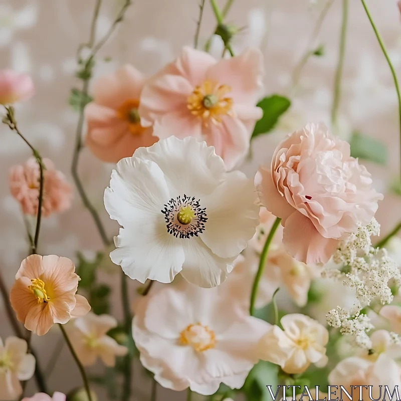 Soft and Serene Flower Bouquet AI Image