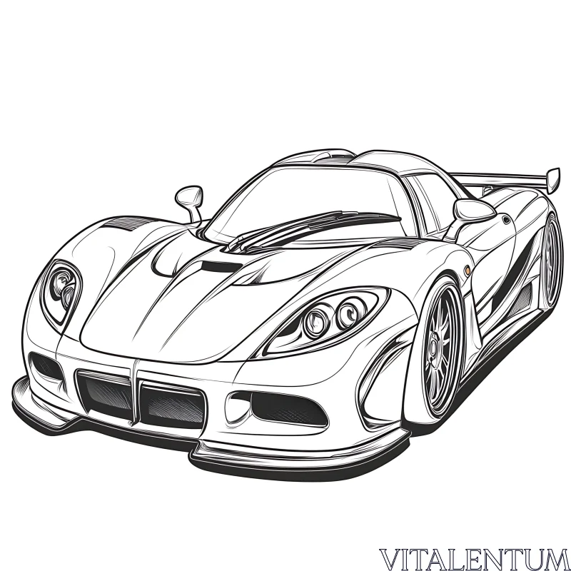 Detailed Black and White Supercar Illustration AI Image