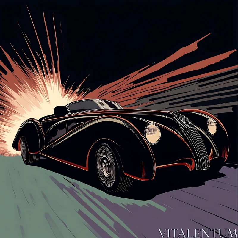 Retro Car in Motion with Explosive Background AI Image