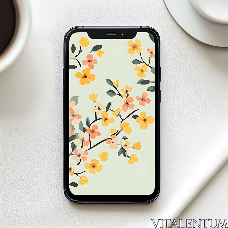 Elegant Blossoms on Smartphone AI Image