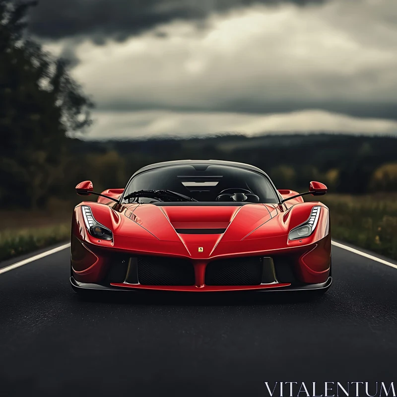 Luxury Red Sports Car in Nature AI Image