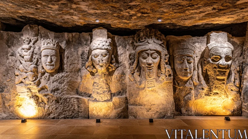 Mysterious Cave Sculptures from Ancient Civilization AI Image