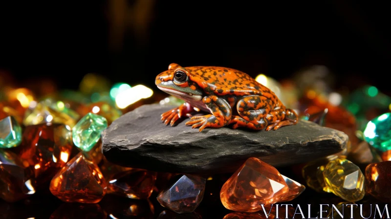 Captivating Image of Orange Frog Amidst Vibrant Gemstones AI Image