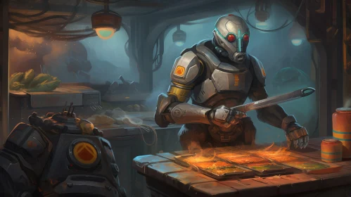 Cooking Among Robots: A Painterly Realism Artwork