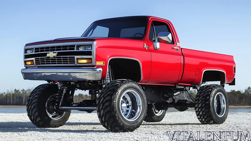 Vintage Red Pickup Truck on Gravel AI Image