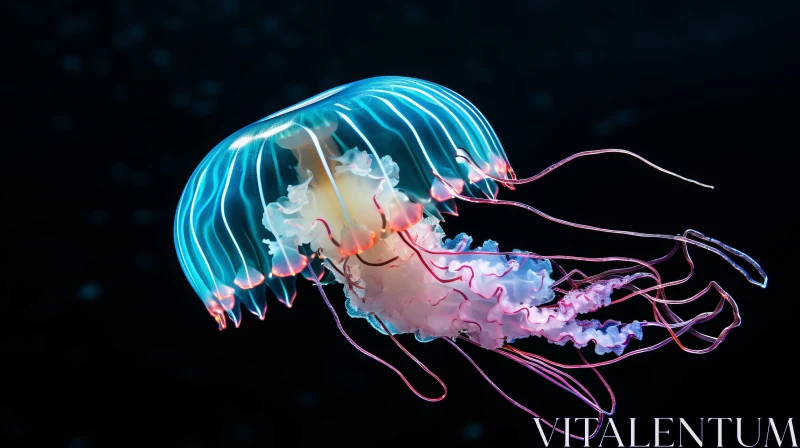 Majestic Jellyfish in Dark Ocean - Captivating Underwater Art AI Image