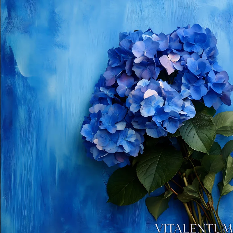 AI ART Striking Blue Hydrangea Bouquet in Nature