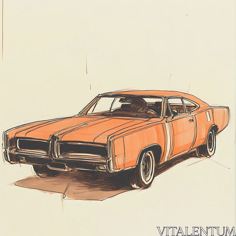 Classic Orange Car Illustration AI Image