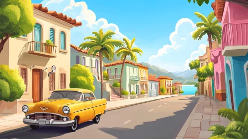 Stunning Coastal Street View with Classic Car