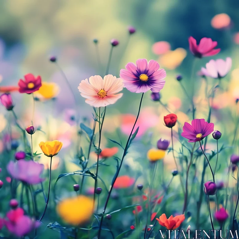 Spring Blossoms in a Field of Wildflowers AI Image