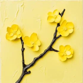 Bright Yellow Blossoms on Brown Branch