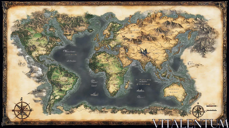 AI ART Vintage World Map Illustrating Historical Geography