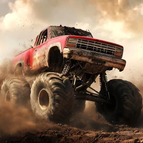 Red Monster Truck in Action