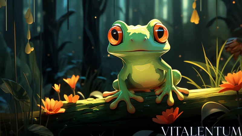 Anime-Inspired Digital Art of Frog in Forest AI Image