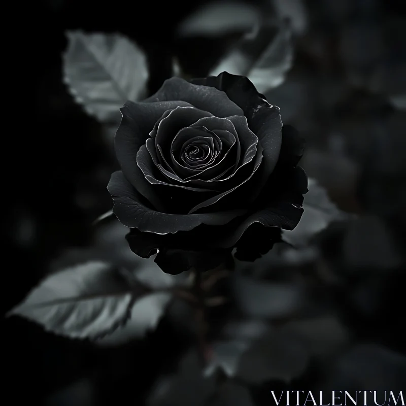 Deep Black Rose with Delicate Petals AI Image