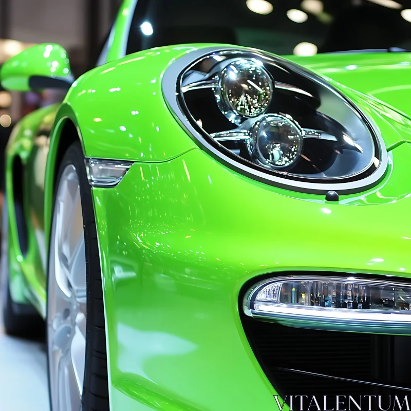 Close-up of Green Luxury Car's Front AI Image