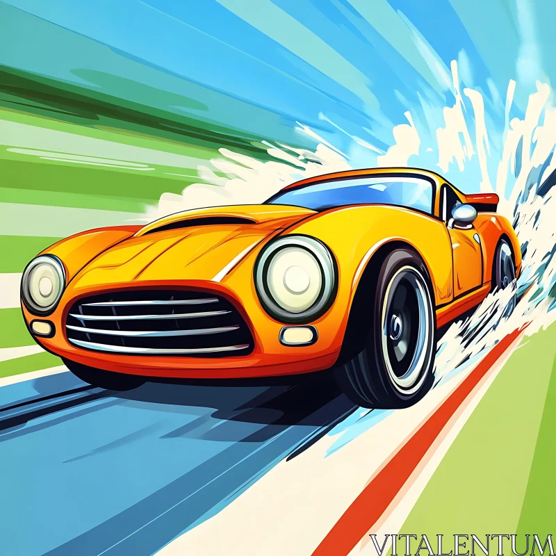 AI ART Vintage Orange Sports Car Racing