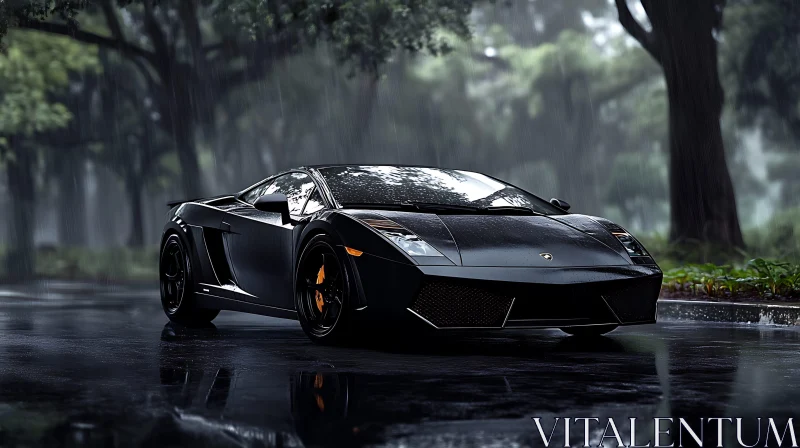 Luxury Sports Car in Rain AI Image