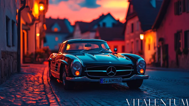 Vintage Car on Evening Street AI Image