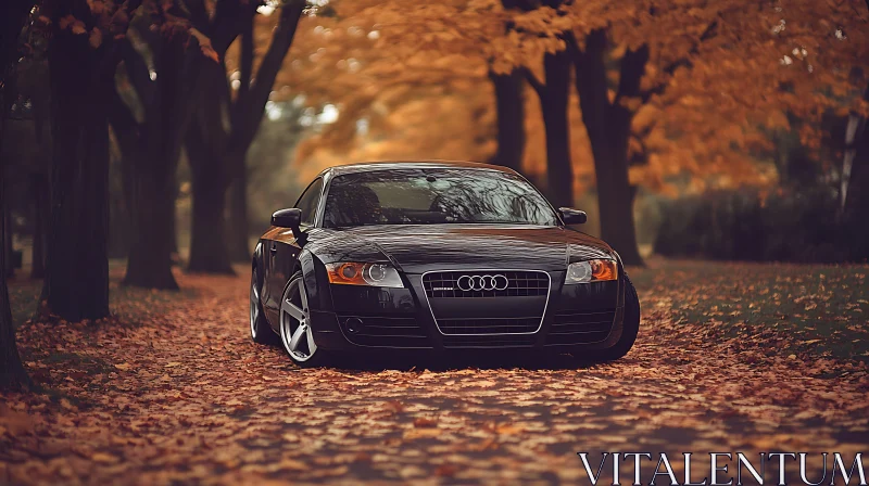 Sleek Car Amid Autumn Leaves AI Image