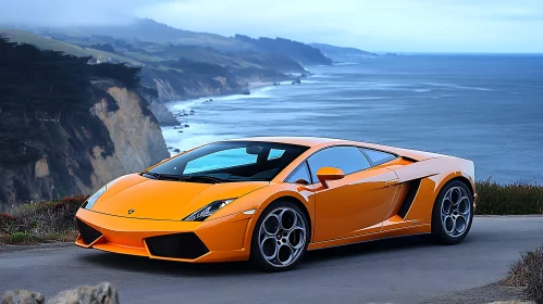 Luxurious Orange Sports Car on Coastal Road