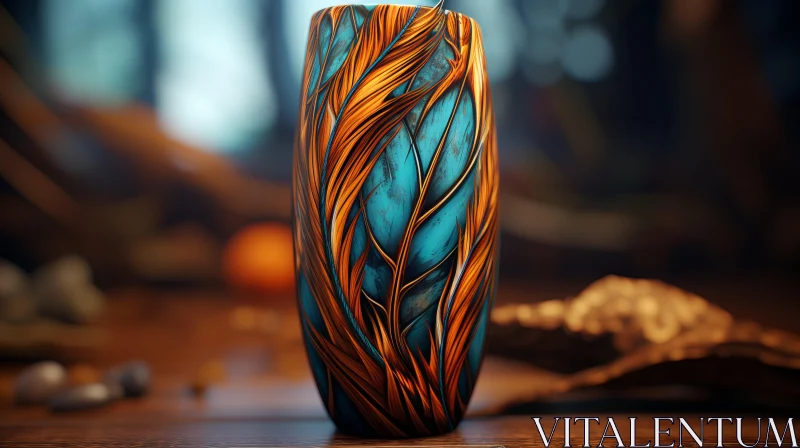 Artistic Vase Rendered in Azure and Amber with Feather Detailing AI Image