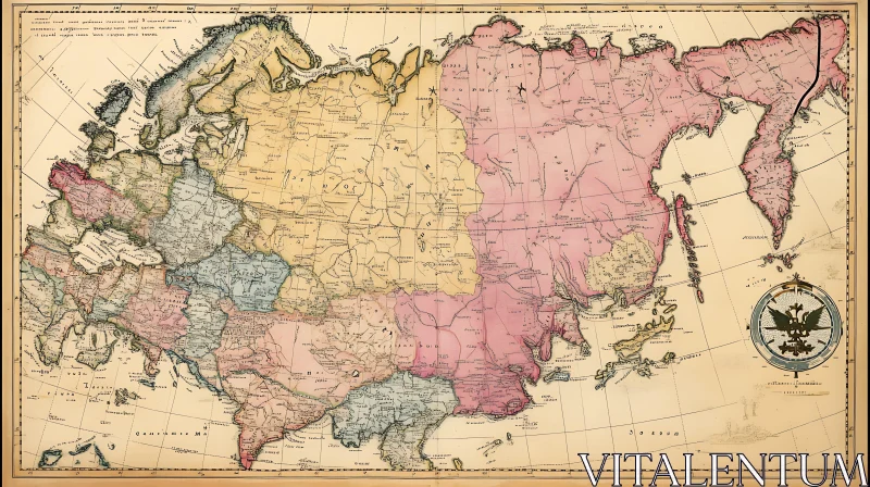 Vintage Russian Map with Pastel Colors AI Image