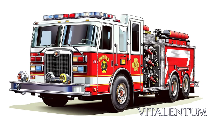 Intricate Fire Engine Drawing - Safety Equipment AI Image