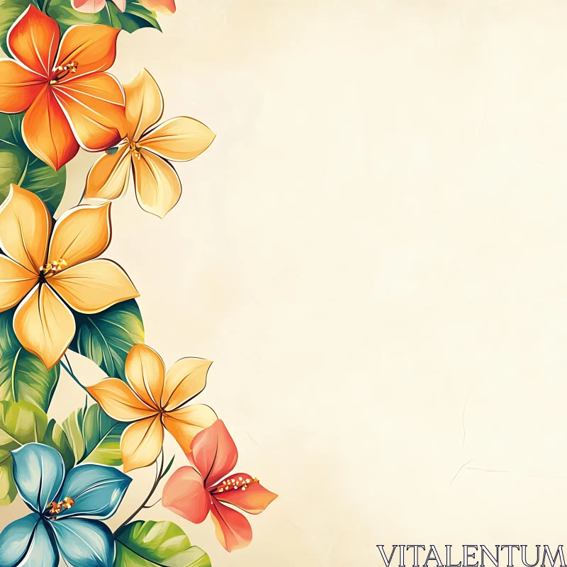 Colorful Flowers and Leaves Artwork AI Image