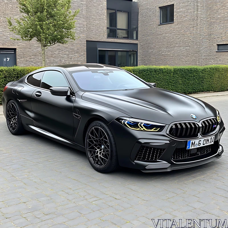 Stylish Black Sports Vehicle in Residential Setting AI Image