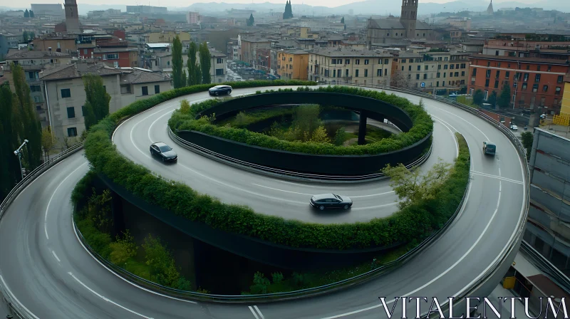 Urban Spiral Road Surrounded by Greenery AI Image