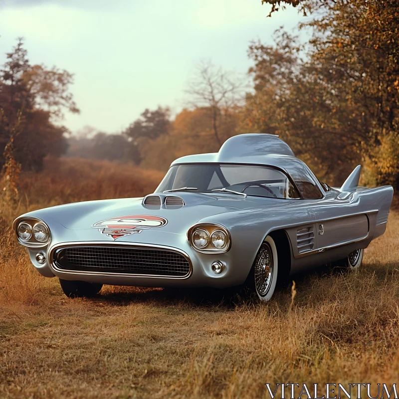 Classic Silver Car in Fall Setting AI Image