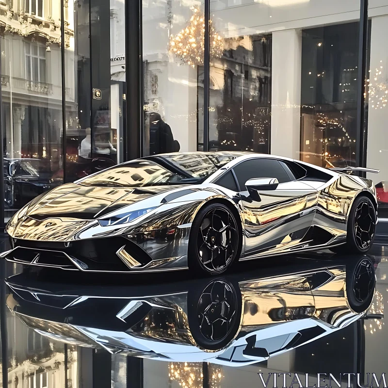 AI ART Modern Chrome Sportscar in Cityscape