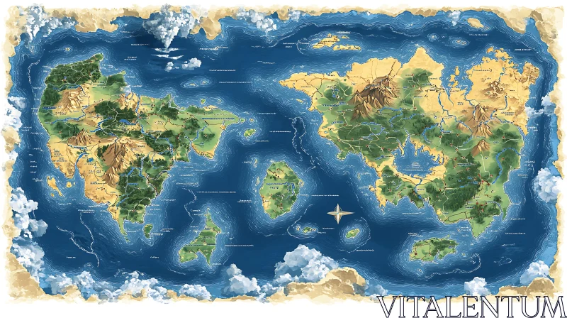 Intricate Fantasy Map Depicting Diverse Landscapes AI Image