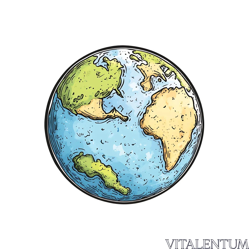 Earth Globe Drawing with Continental Details AI Image