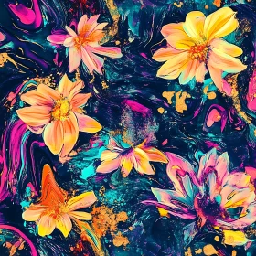 Modern Abstract Floral Painting with Vibrant Colors