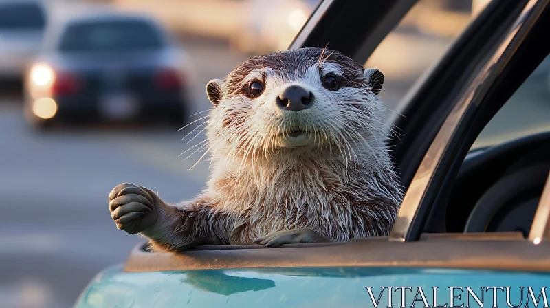 Otter in a Car Window AI Image